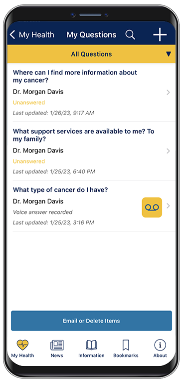 Cancer.Net Mobile app question tracker